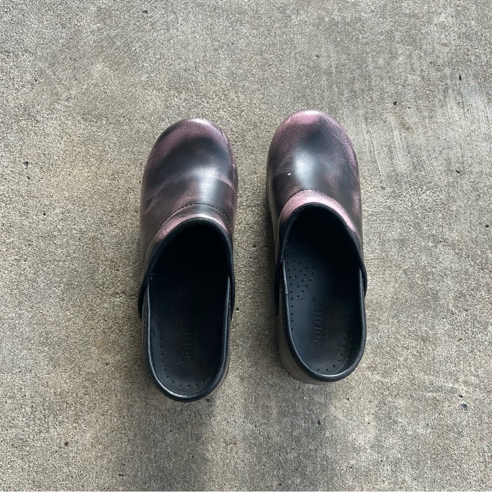 Sanita Professional Clogs Metallic Slip Ons Size 37 Distressed Danish US 6 - Picture 5 of 9